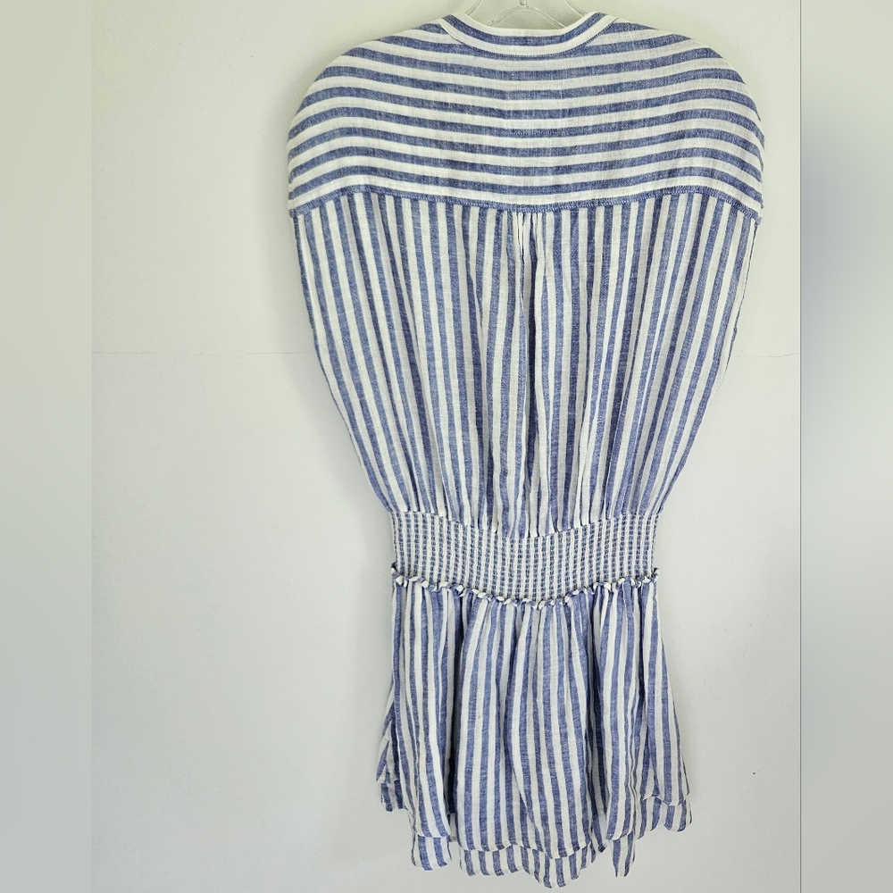 Rails Angelina Stripe Dress Smocked Waist Linen Blend - Picture 3 of 6